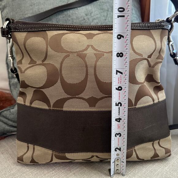 COACH Signature 2 Way‎ Shoulder Crossbody Bag Canvas Leather F13674 Brown - Picture 11 of 12